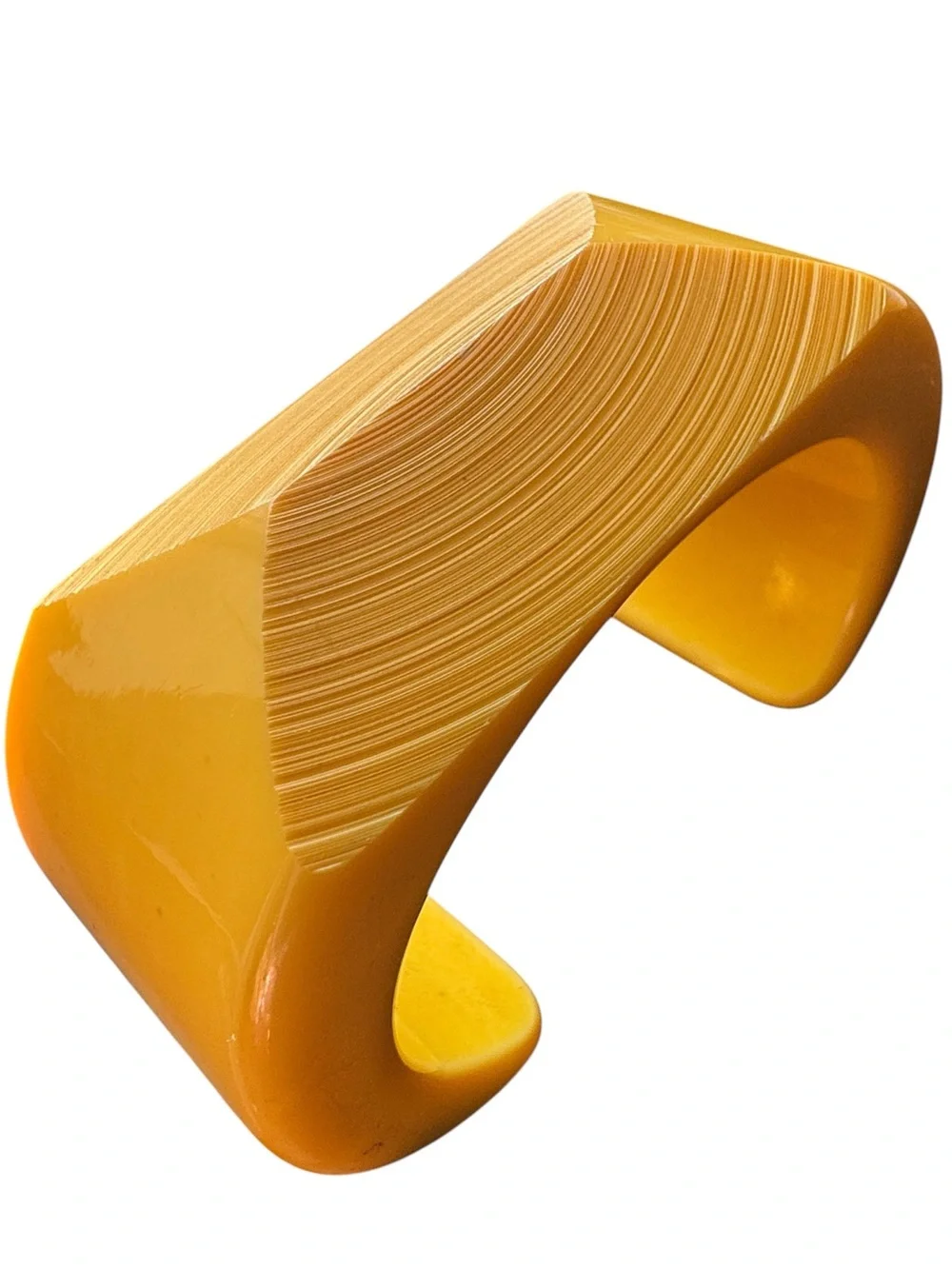 Yellow Carved Bakelite Cuff Bracelet Rare